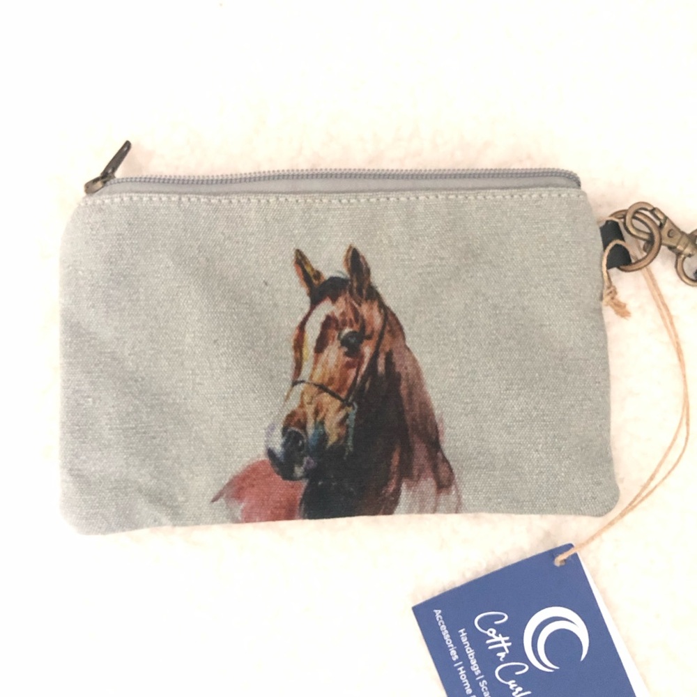 Cott n Curls Horse Print Small Wristlet Purse with Leather Strap 5 x 8